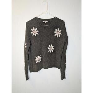 Madewell Gray Merino Wool Floral Sleeve Sweater Women’s Size S